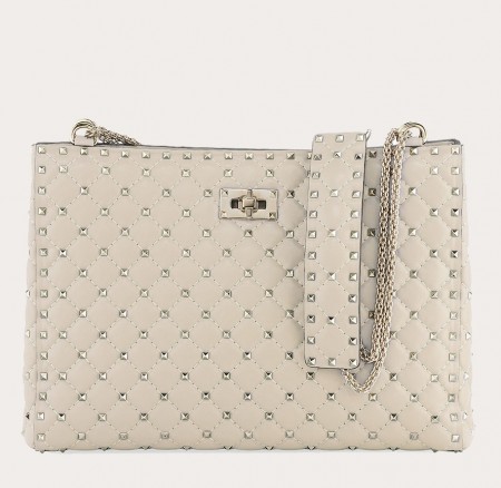 Valentino White Rockstud Spike Tote Bag