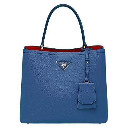 Prada Blue Saffiano Leather Double Bag