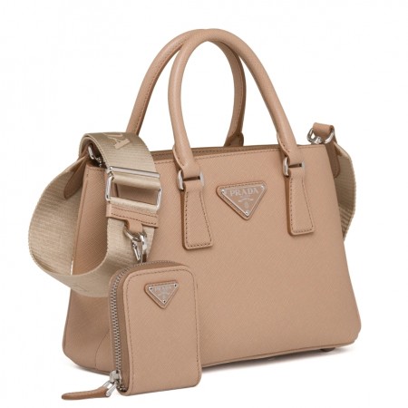 Prada Galleria Micro Bag In Beige Saffiano Leather