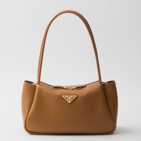 Prada Shoulder Bag in Brown Calfskin with Triangle Logo