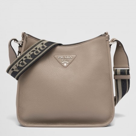 Prada Hobo Bag in Grey Grained Leather