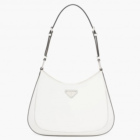 Prada Cleo Large Shoulder Bag In White Brushed Leather 