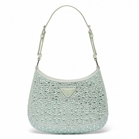 Prada Cleo Bag In Aqua Satin with Cystal Appliques