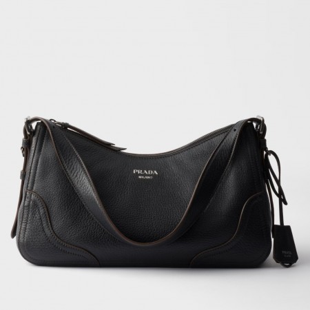 Prada Aimee Large Shoulder Bag in Black Buckskin