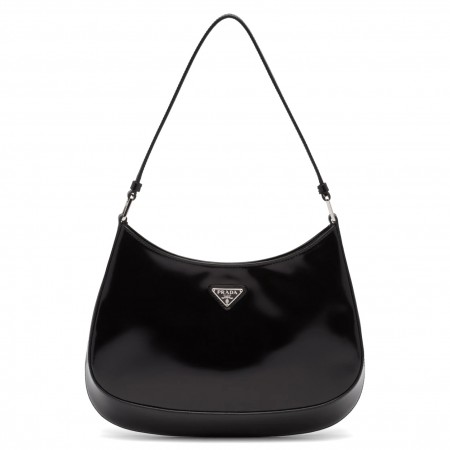Prada Cleo Small Shoulder Bag In Black Brushed Leather