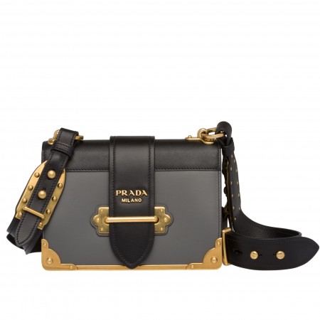 Prada Cahier Shoulder Bag In Grey/Black Leather