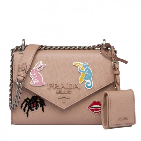 Prada Nude Monochrome Flap Bag With Metal Appliques