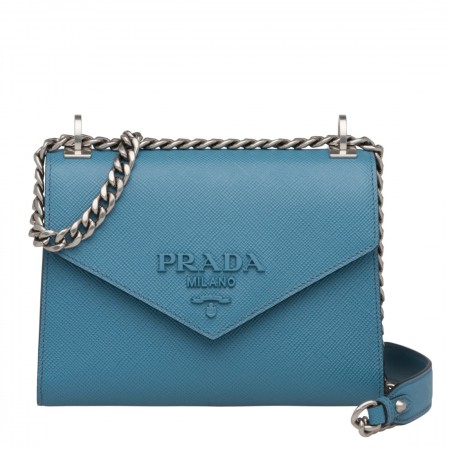 Prada Monochrome Flap Bag In Blue Saffiano Leather