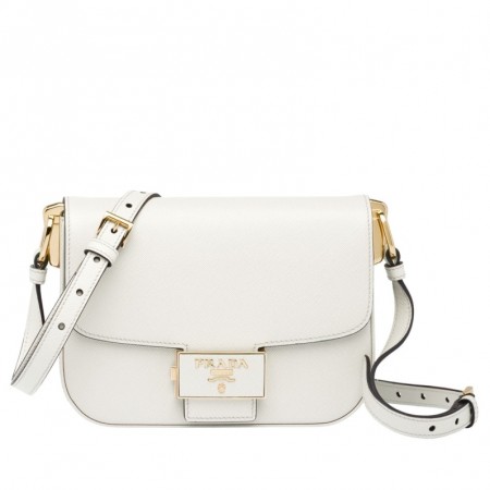 Prada Embleme Bag In White Saffiano Leather 