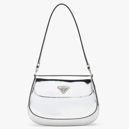 Prada Silver Brushed Leather Cleo Shoulder Bag with Flap