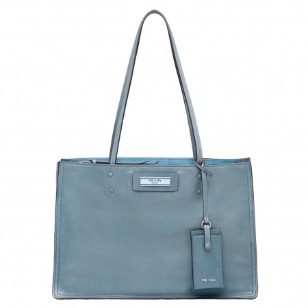 Prada Etiquette Tote Bag In Blue Calf Leather