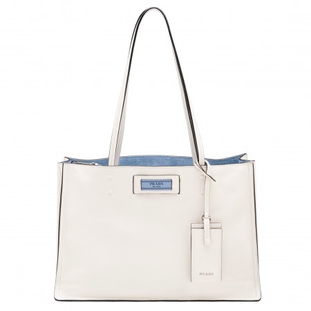 Prada Etiquette Tote Bag In White Calf Leather