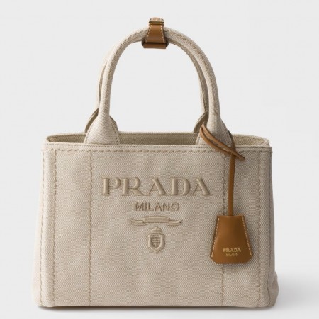 Prada Jardiniere Small Tote Bag in Natural Cotton Canvas