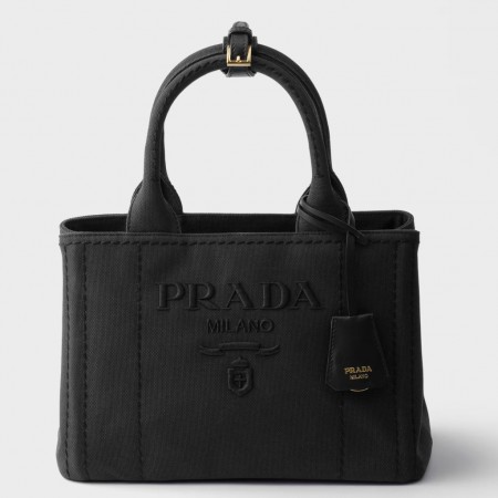 Prada Jardiniere Small Tote Bag in Black Cotton Canvas