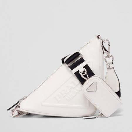 Prada Triangle Shoulder Bag In White Leather