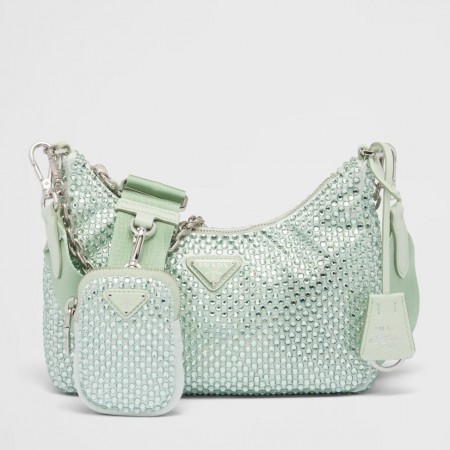 Prada Re-Edition 2005 Bag In Aqua Satin with Crystals