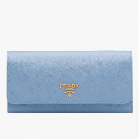 Prada Continental Wallet In Light Blue Saffiano Leather