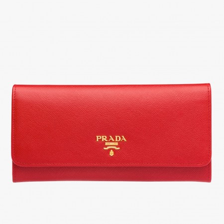 Prada Continental Wallet In Red Saffiano Leather