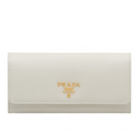 Prada Continental Wallet In White Saffiano Leather