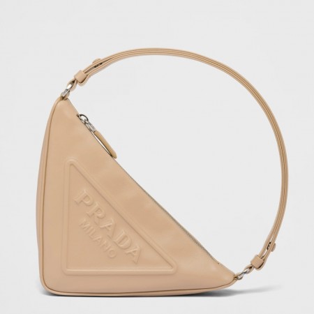 Prada Triangle Pouch Bag In Beige Leather 