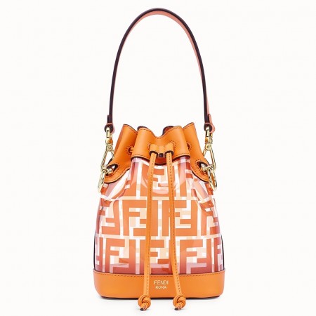 Fendi Orange Mon Tresor Mini Bucket Bag In Transparent PU