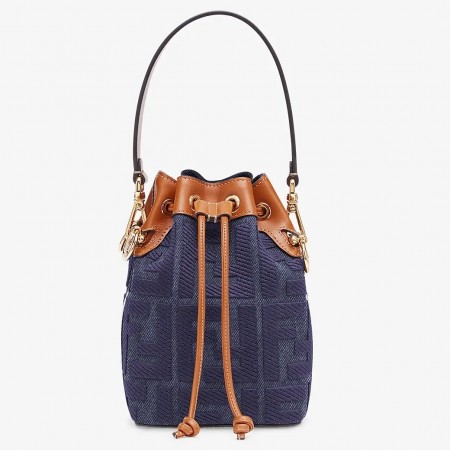 Fendi Mon Tresor Mini Bucket Bag In Blue Denim 