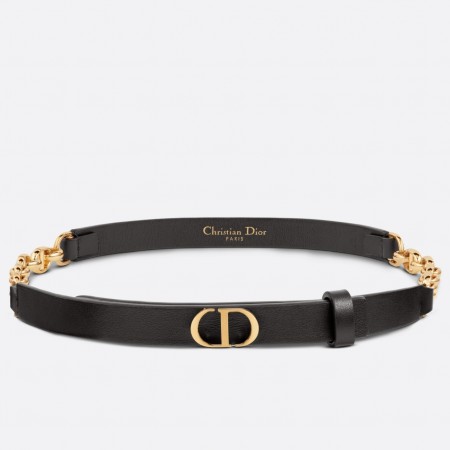 Dior Caro 15MM Belt in Black Calfskin and Chain