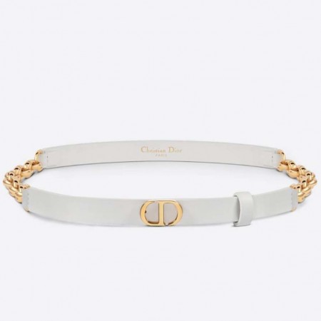 Dior Caro 15MM Belt in White Calfskin and Chain