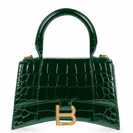 Balenciaga Hourglass XS Bag in Green Crocodile Embossed Calfskin