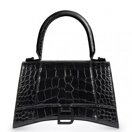 Balenciaga Hourglass XS Bag in Noir Crocodile Embossed Calfskin