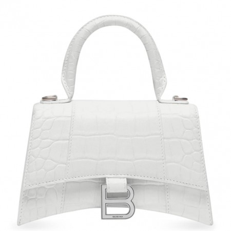 Balenciaga Hourglass XS Bag in White Crocodile Embossed Calfskin
