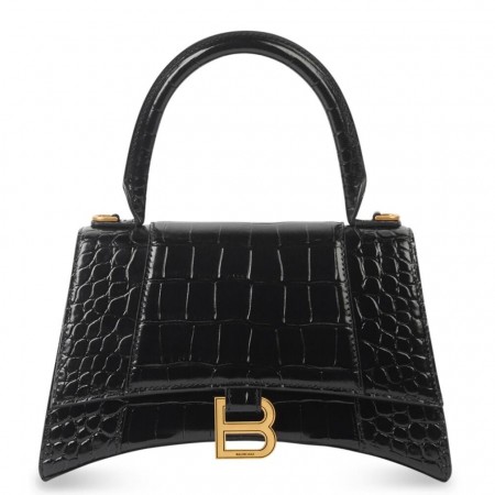 Balenciaga Hourglass Small Bag in Black Crocodile Embossed Calfskin