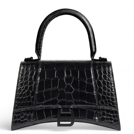 Balenciaga Hourglass Small Bag in Noir Crocodile Embossed Calfskin