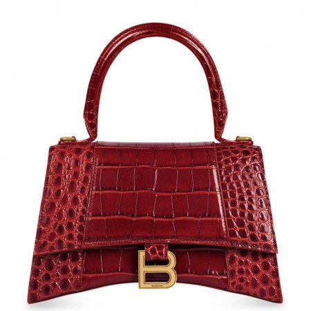 Balenciaga Hourglass Small Bag in Red Crocodile Embossed Calfskin