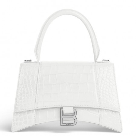 Balenciaga Hourglass Small Bag in White Crocodile Embossed Calfskin