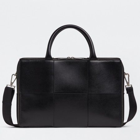 Bottega Veneta Arco Briefcase In Black Intreccio Calfskin