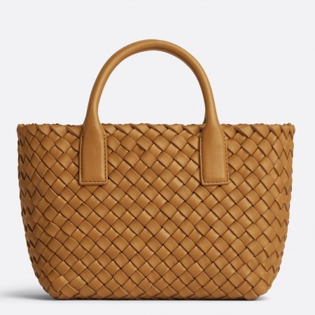 Bottega Veneta Mini Cabat Bag In Caramel Intrecciato Lambskin