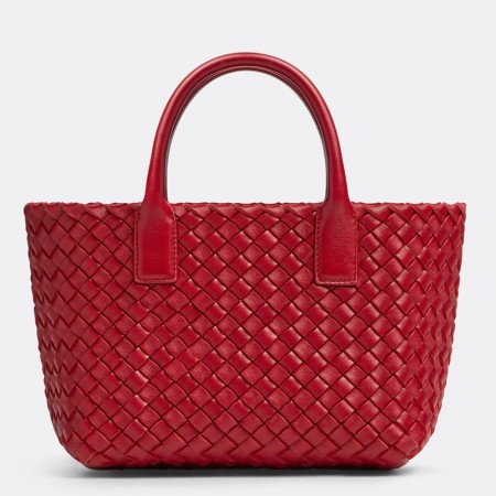 Bottega Veneta Mini Cabat Bag In Red Intrecciato Lambskin