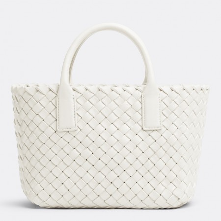 Bottega Veneta Mini Cabat Bag In White Intrecciato Lambskin