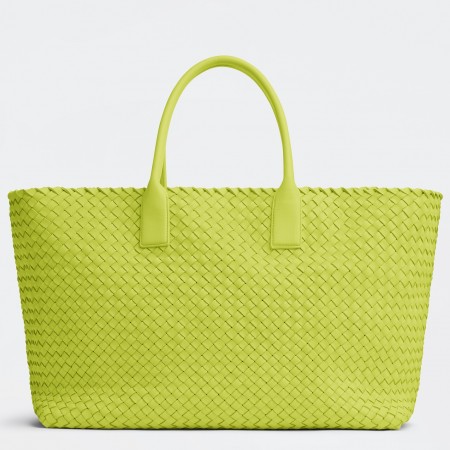 Bottega Veneta Large Cabat Bag In Acid Kiwi Intrecciato Lambskin