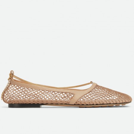 Bottega Veneta Stretch Ballerina Flats In Beige Mesh