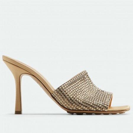 Bottega Veneta Stretch Mules 90mm In Gold Strass-embellished Satin