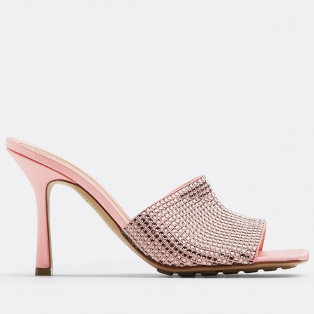 Bottega Veneta Stretch Mules 90mm In Pink Strass-embellished Satin