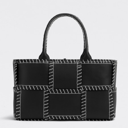 Bottega Veneta Black Arco Small Tote with White Overlock Stitching