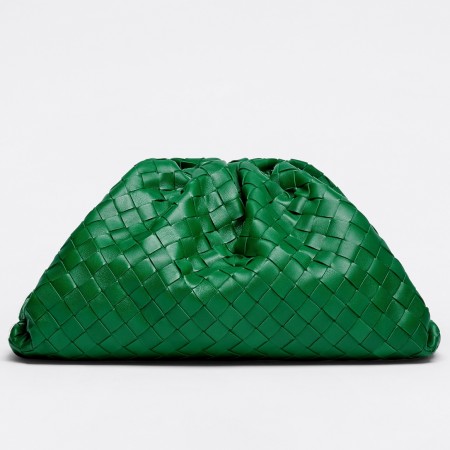 Bottega Veneta Large Pouch Clutch In Green Intrecciato Lambskin