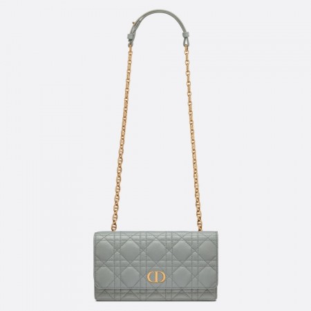 Dior Caro Belt Pouch with Chain In Grey Calfskin