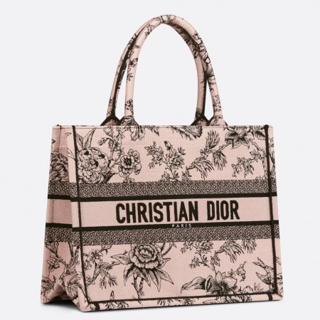 Dior Medium Book Tote Bag In Powder Pink Jardin Botanique Embroidery