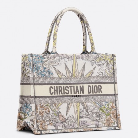 Dior Medium Dior Book Tote In White Multicolor Rêve d'Infini Embroidery