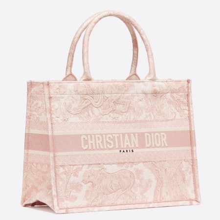 Dior Small Book Tote In Pink Toile De Jouy Canvas