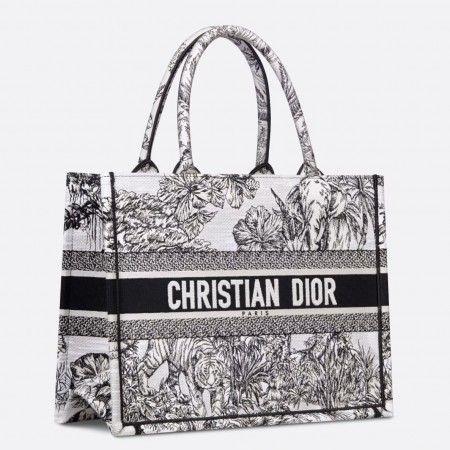 Dior Medium Book Tote Bag In White Toile de Jouy Voyage Embroidery